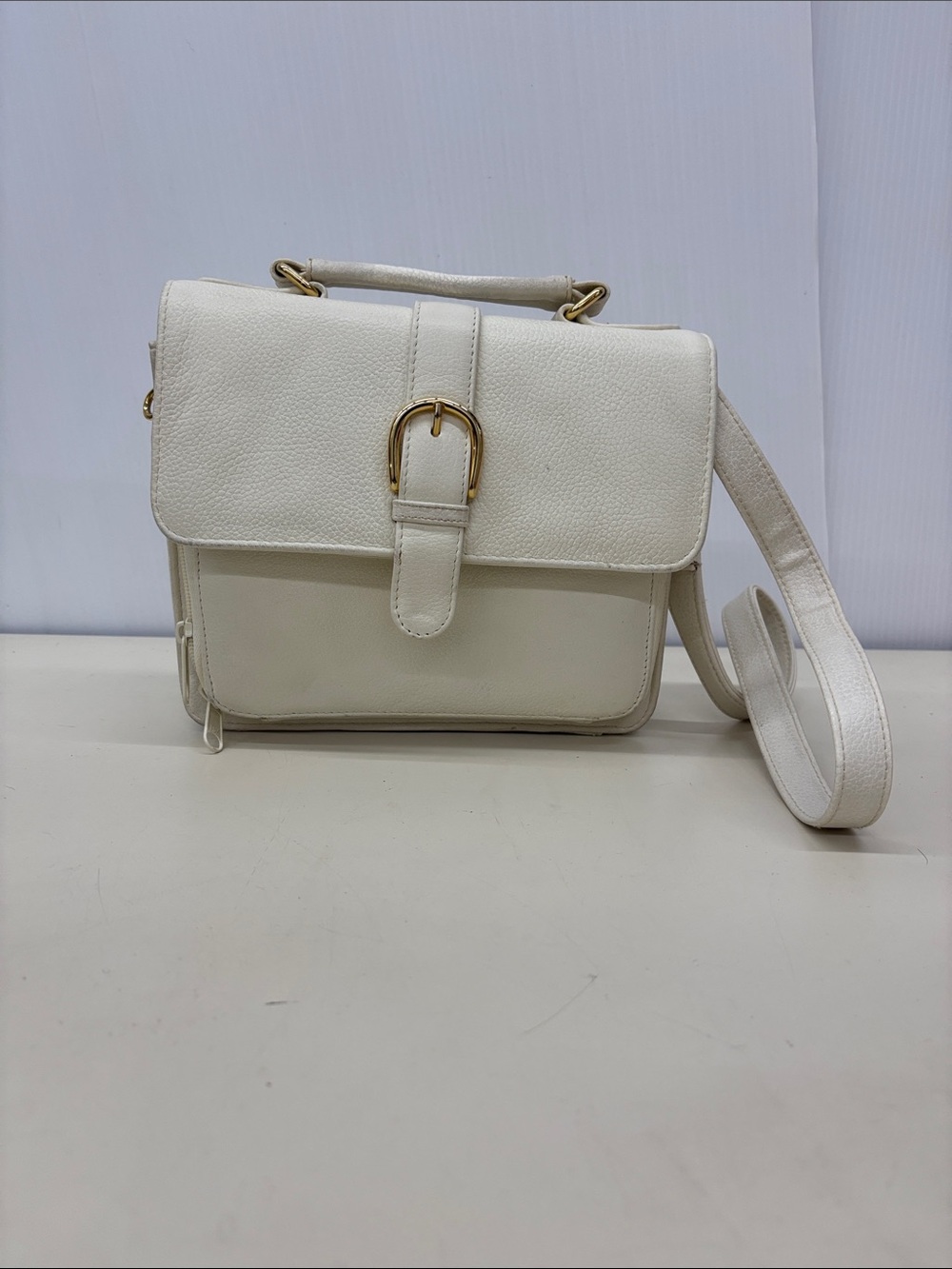 Worthington Cream Buckle Flap Satchel Crossbody